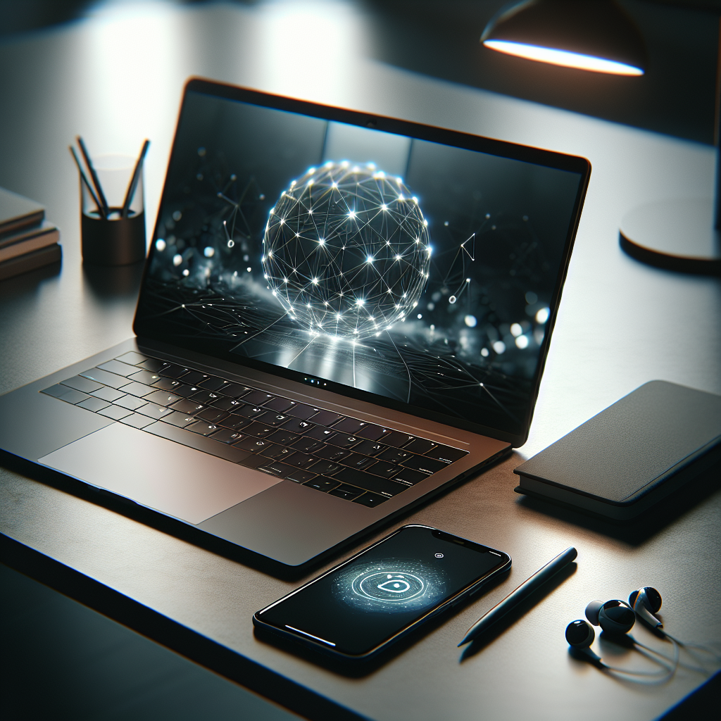 Futuristic digital workspace with encrypted password symbols, highlighting cyber protection in 2025.